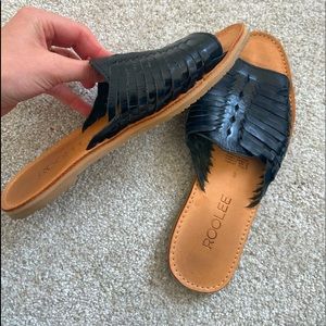 Black leather Roolee sandals
